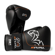 Black boxing gloves with white logo and 'Rival' branding on a white background