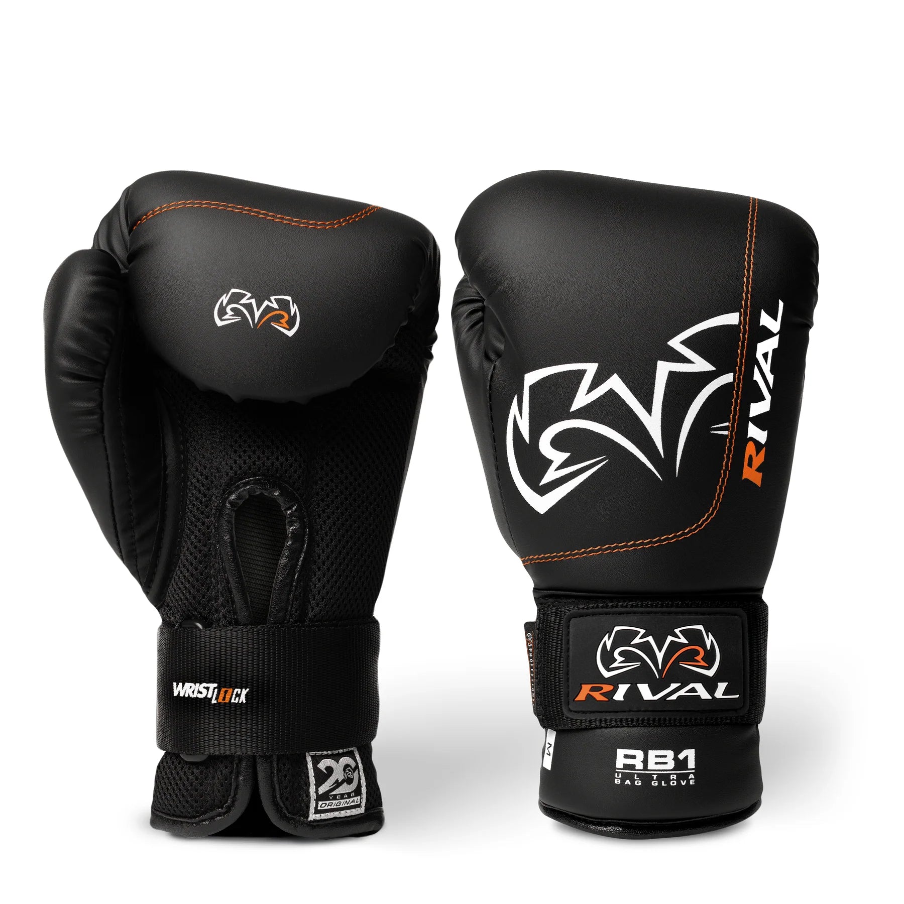 Black boxing gloves with Rival branding on a white background