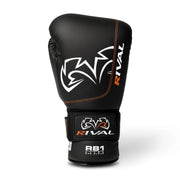Black boxing glove with Rival branding on a white background