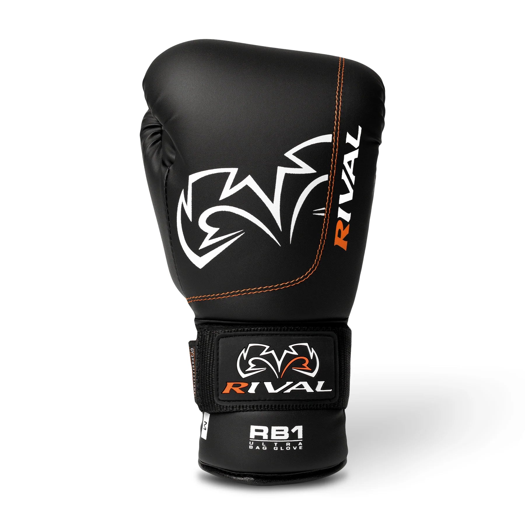 Black boxing glove with Rival branding on a white background