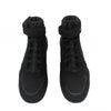 Pair of black high-top sneakers on a white background