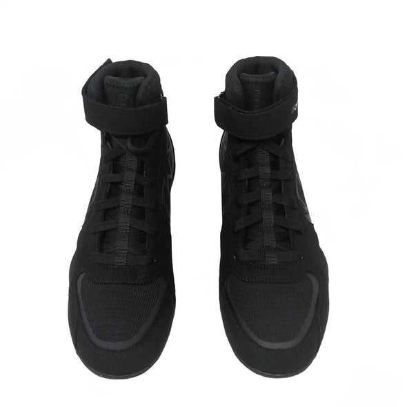 Pair of black high-top sneakers on a white background