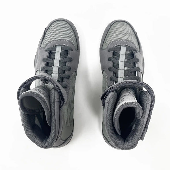 Pair of gray high-top sneakers on a white background