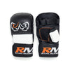 Pair of black and white gloves with 'Rival Mixed' branding on a white background