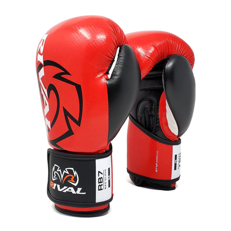 rival rb7 fitness plus bag gloves – synthetic leather boxing gloves with layered foam padding, mesh palm, and hook-and-loop wrist strap for fitness training