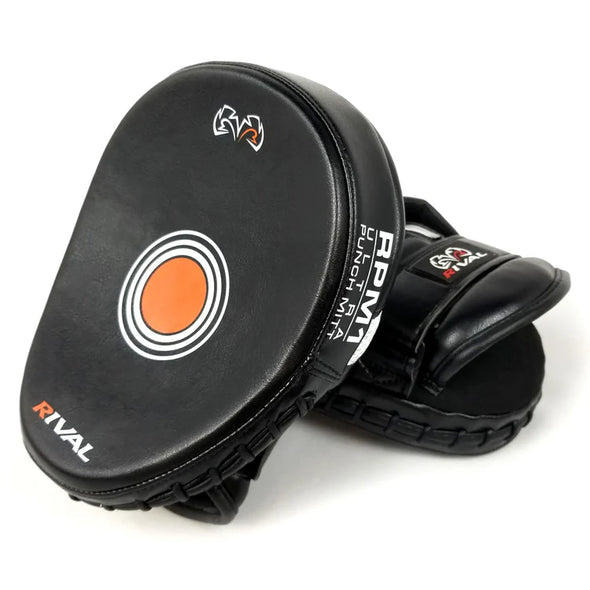 Rival RPM1 Ultra Punch Mitts – Compact Black and White Boxing Focus Pads with Ergonomic Grip