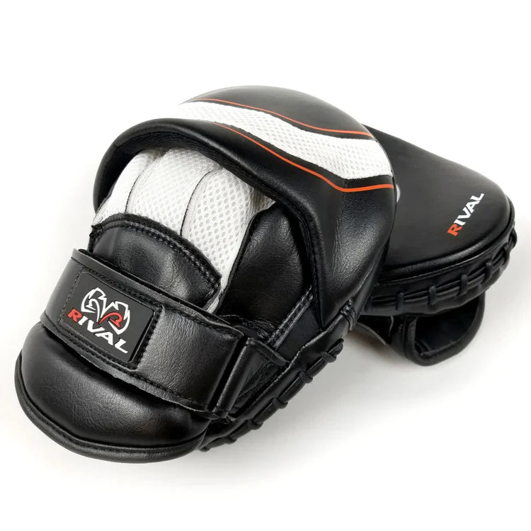 Rival RPM1 Ultra Punch Mitts – Compact Black and White Boxing Focus Pads with Ergonomic Grip