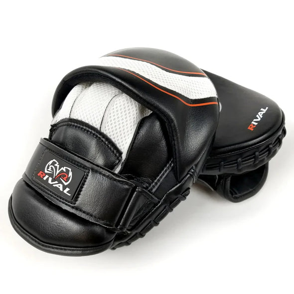Rival RPM1 Ultra Punch Mitts – Compact Black and White Boxing Focus Pads with Ergonomic Grip