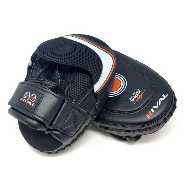 Rival RPM10 Intelli-Shock Punch Mitts – Black and Red Boxing Mitts with Shock Absorbing Foam and Curved Design