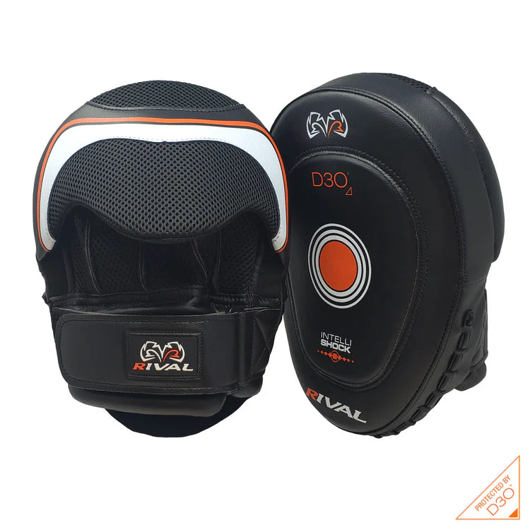 Rival RPM10 Intelli-Shock Punch Mitts – Black and Red Boxing Mitts with Shock Absorbing Foam and Curved Design