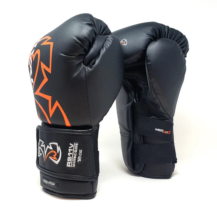 rival rs11v evolution sparring gloves – high-performance boxing gloves featuring extra-thick layered foam padding, v-strap wrist lock system, and 15-degree angle cuff for enhanced protection and support during intense sparring sessions