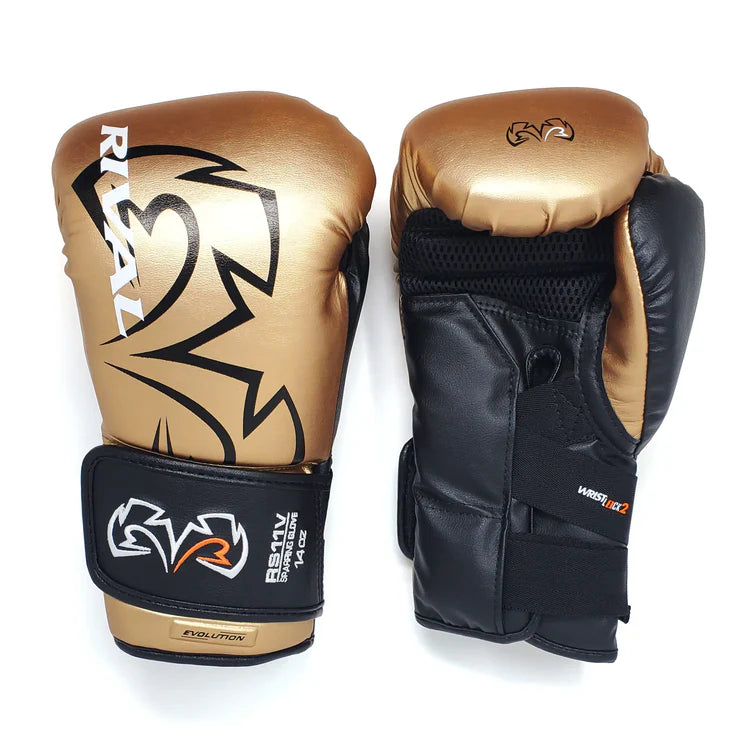Rival rs11v evolution sparring gloves – high-performance boxing gloves featuring extra-thick layered foam padding, v-strap wrist lock system, and 15-degree angle cuff for enhanced protection and support during intense sparring sessions