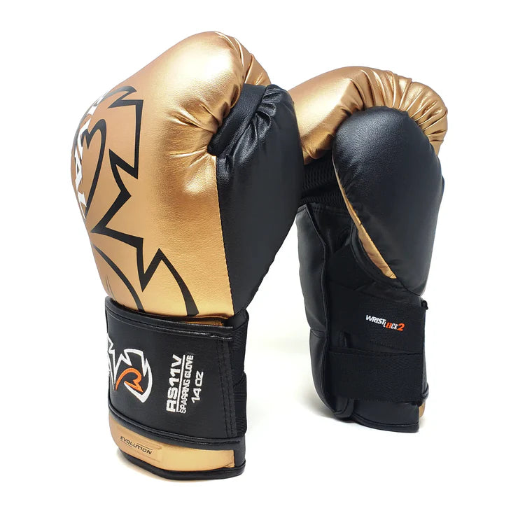 Rival rs11v evolution sparring gloves – high-performance boxing gloves featuring extra-thick layered foam padding, v-strap wrist lock system, and 15-degree angle cuff for enhanced protection and support during intense sparring sessions