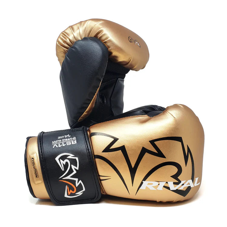 Rival rs11v evolution sparring gloves – high-performance boxing gloves featuring extra-thick layered foam padding, v-strap wrist lock system, and 15-degree angle cuff for enhanced protection and support during intense sparring sessions