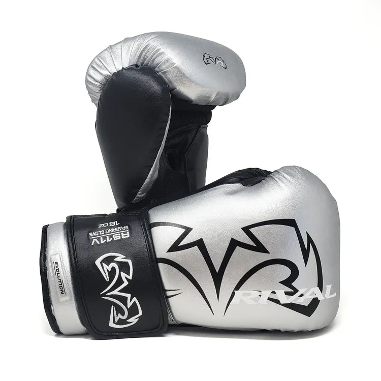Rival rs11v evolution sparring gloves – high-performance boxing gloves featuring extra-thick layered foam padding, v-strap wrist lock system, and 15-degree angle cuff for enhanced protection and support during intense sparring sessions