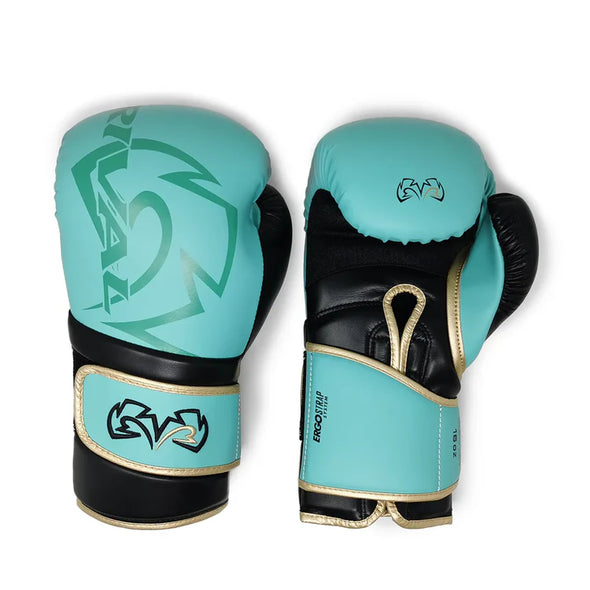 Rival RS80V Impulse Sparring Gloves featuring super-resistant microfiber construction, low-density molded foam padding, and angled Ergo Strap System for enhanced boxing training.