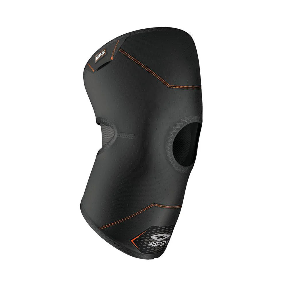 Shock Doctor knee compression sleeve with open patella providing light support for minor knee pain and sprains