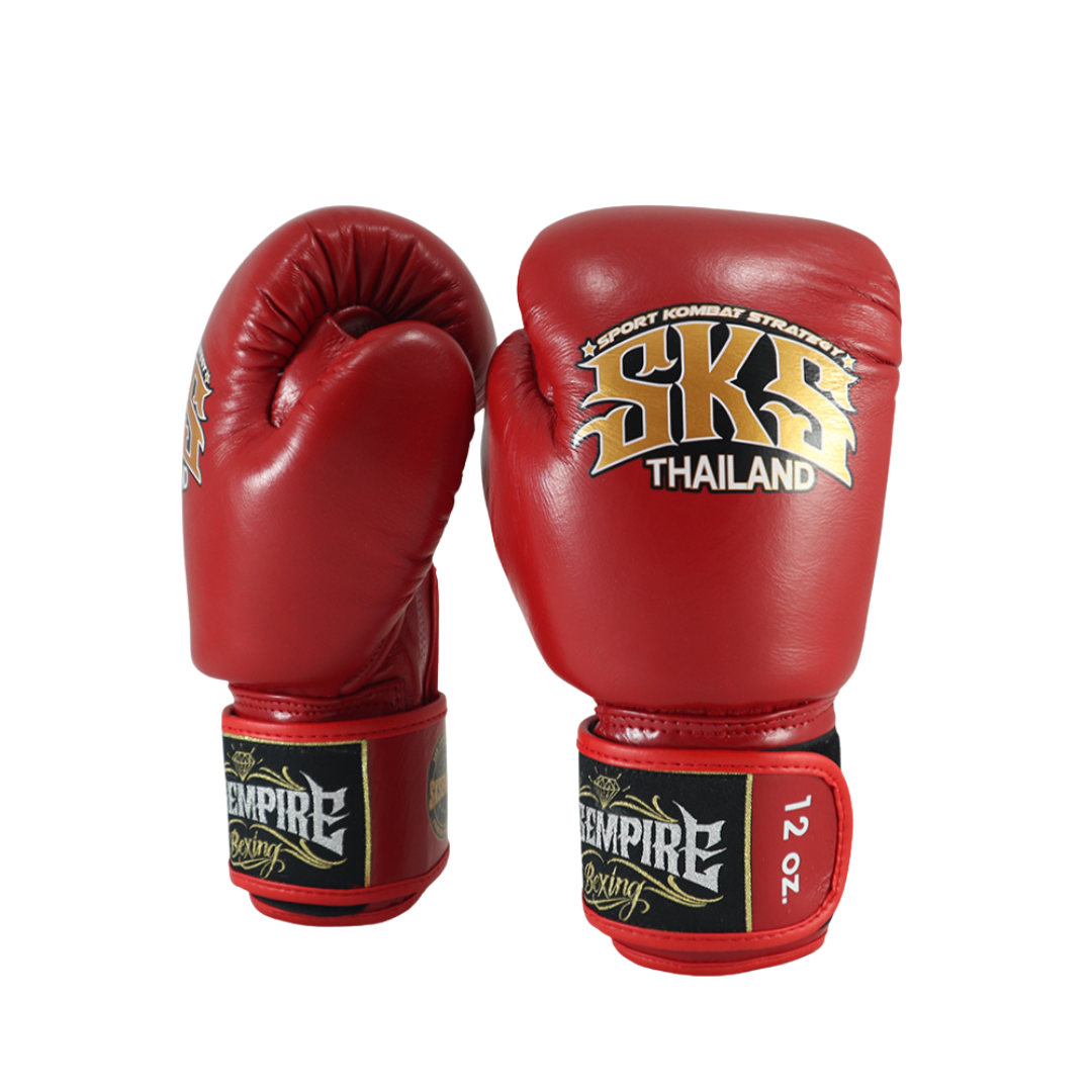 Red boxing gloves with 'SKS Thailand' and 'Empire' branding on a white background