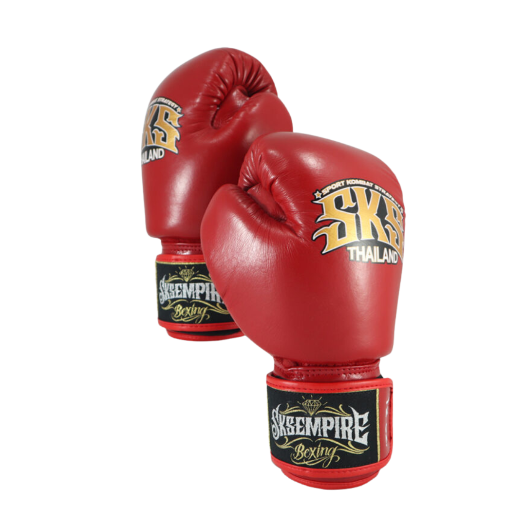 Red boxing gloves with 'Skeempire' branding on a white background