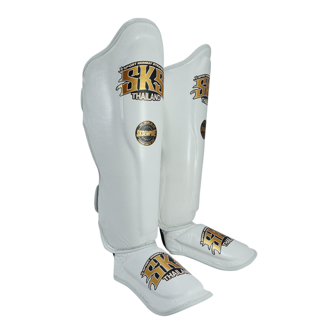 White shin guards with SKK Thailand logo on a white background