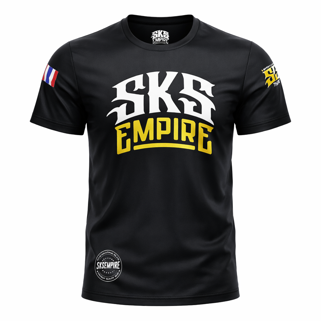 Black t-shirt with 'SKS Empire' branding on a white background