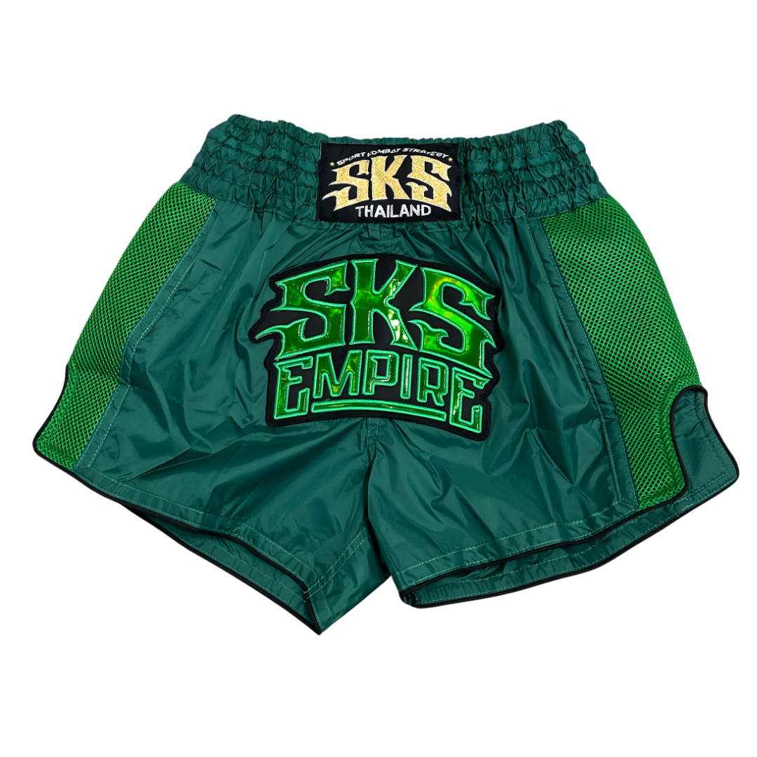SKS EMPIRE RETRO GREEN MUAY THAI SHORTS