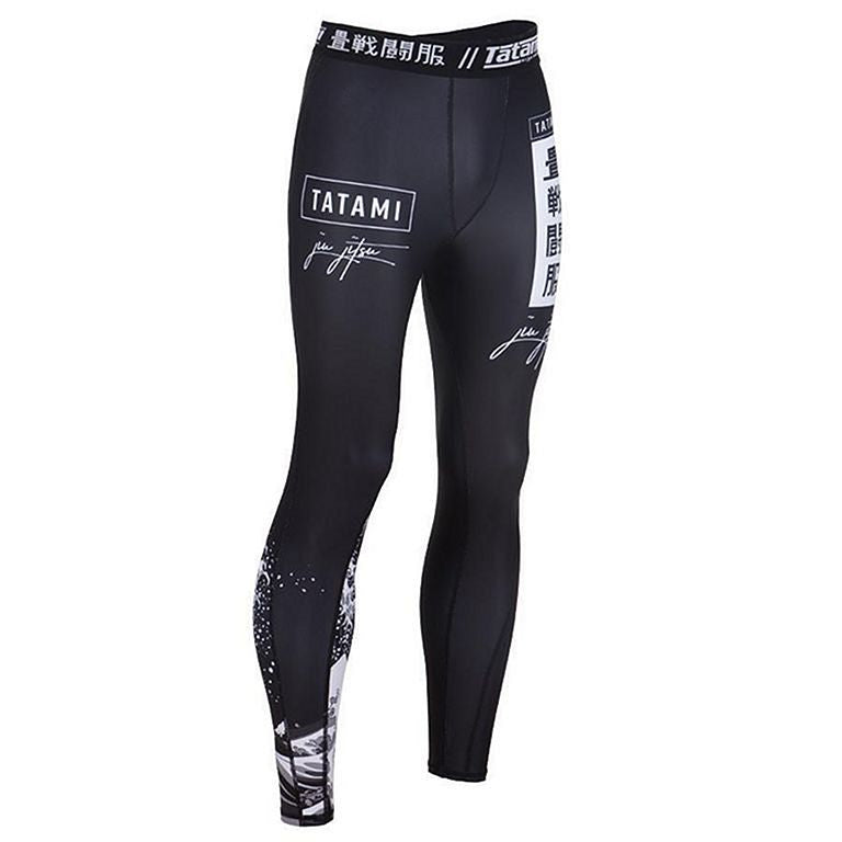 Tatami Kanagawa Spats black for BJJ MMA Muay Thai training with Japanese wave design
