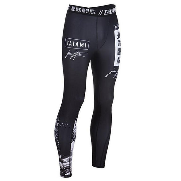 Tatami Kanagawa Spats black for BJJ MMA Muay Thai training with Japanese wave design