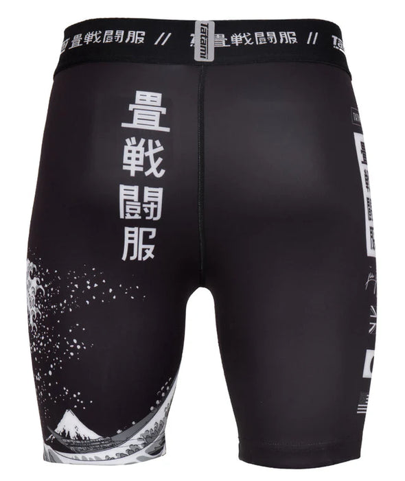 Tatami Kanagawa VT Shorts black for BJJ MMA Muay Thai training with Japanese wave design