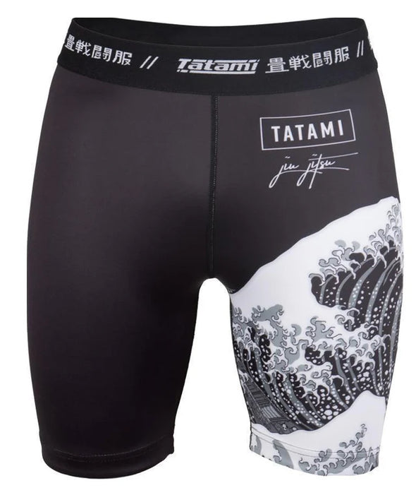 Tatami Kanagawa VT Shorts black for BJJ MMA Muay Thai training with Japanese wave design