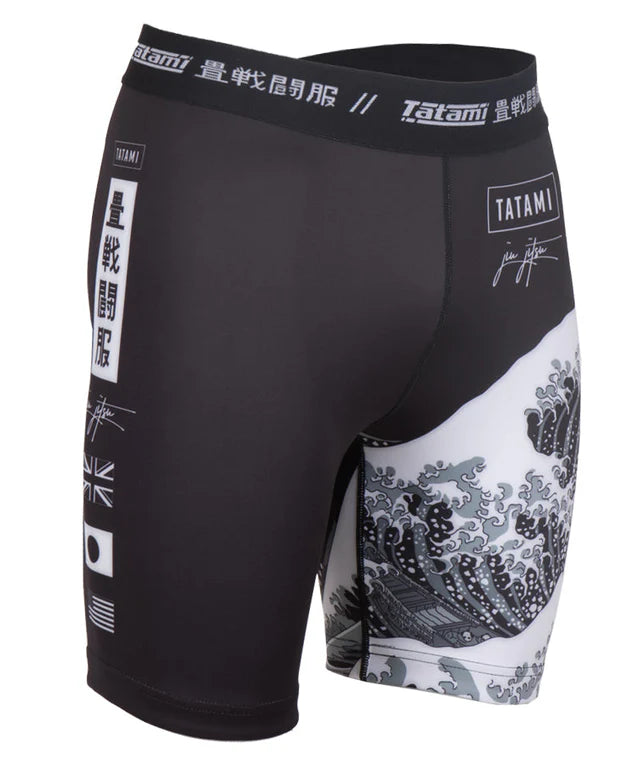 Tatami Kanagawa VT Shorts black for BJJ MMA Muay Thai training with Japanese wave design