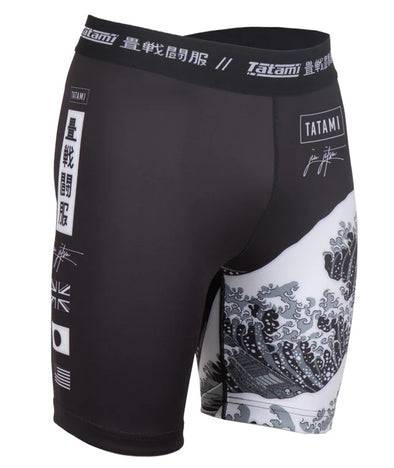 Tatami Kanagawa VT Shorts black for BJJ MMA Muay Thai training with Japanese wave design