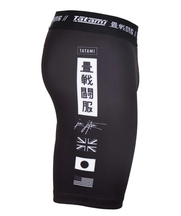Tatami Kanagawa VT Shorts black for BJJ MMA Muay Thai training with Japanese wave design