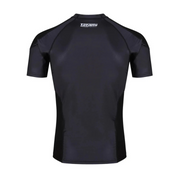 Black athletic shirt with brand logo on a white background