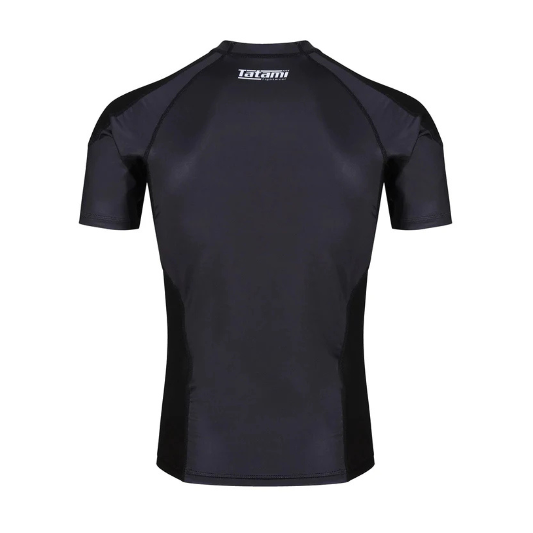 Black athletic shirt with brand logo on a white background