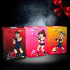 Three colorful boxes with cartoon characters and 'TEK XYZ' branding on a dark background with a red bow.