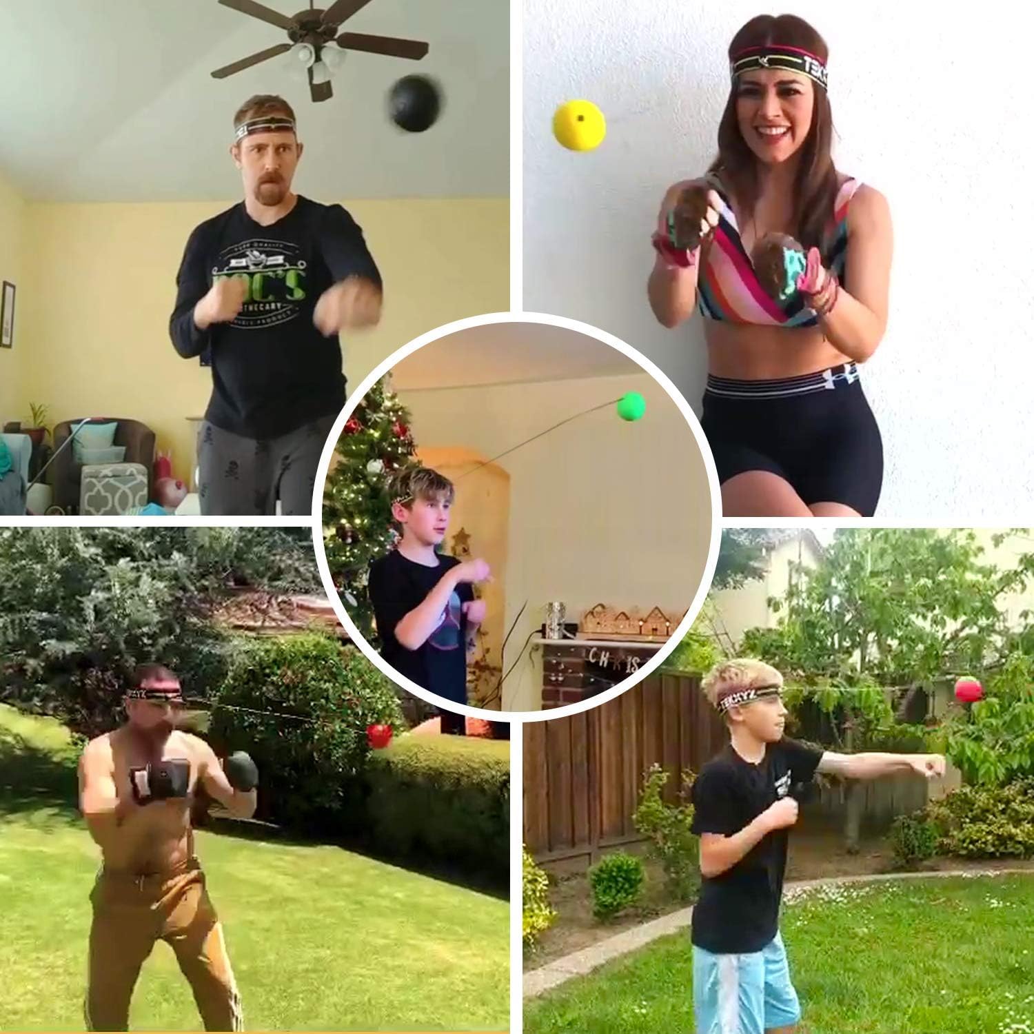 Collage of people playing with balls in various settings