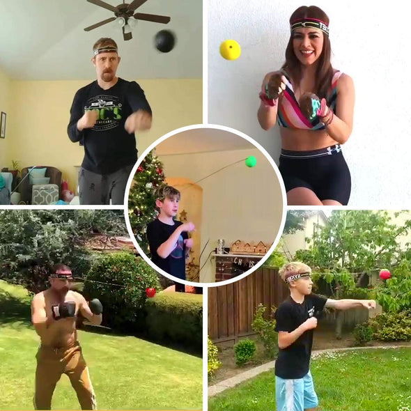 Collage of people playing with balls in various settings