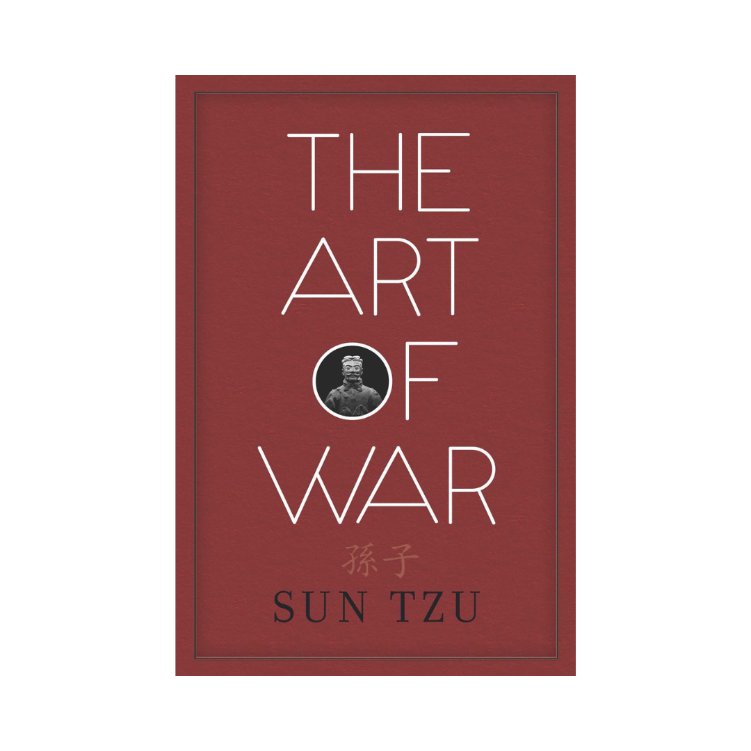 Book cover of 'The Art of War' by Sun Tzu with a red background and white text.