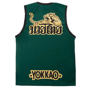 Green sleeveless shirt with gold tiger logo and 'Yokkao' branding on a white background