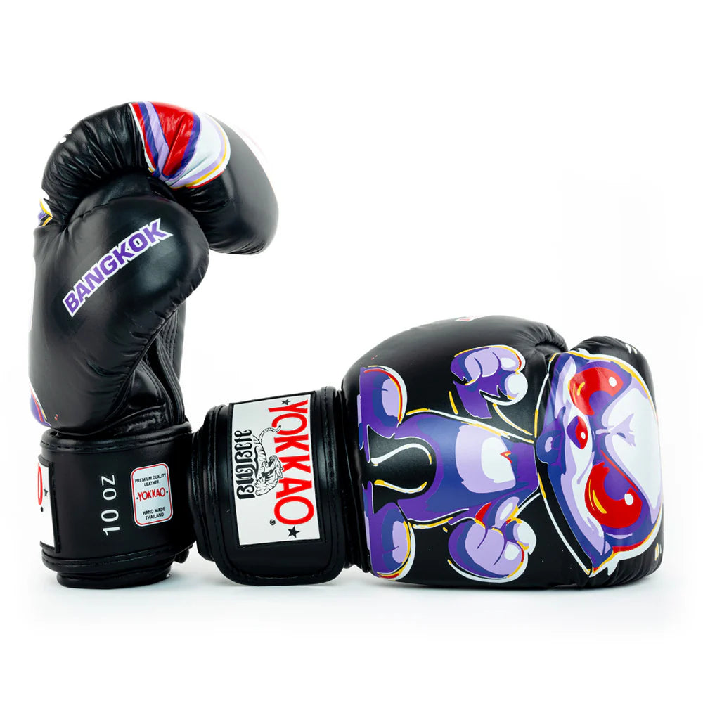 YOKKAO Angry Rabbit black boxing gloves premium leather Muay Thai training gloves