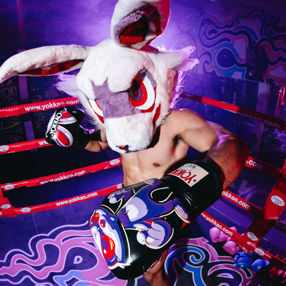 YOKKAO Angry Rabbit black boxing gloves premium leather Muay Thai training gloves