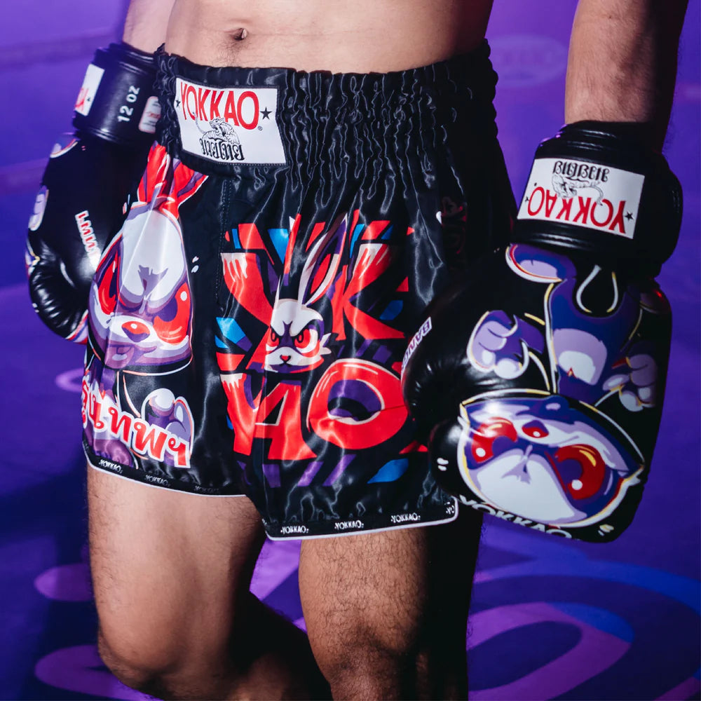 YOKKAO Angry Rabbit black boxing gloves premium leather Muay Thai training gloves