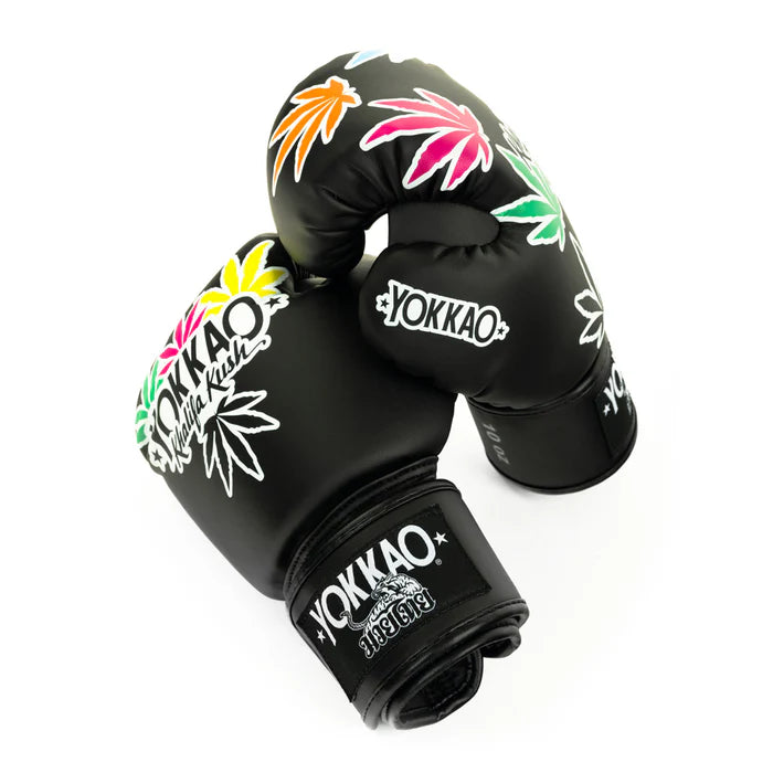 YOKKAO Khalifa Kush boxing gloves premium Thai leather green black gold Muay Thai sparring training gloves