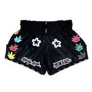 Black yokkao khalifa kush muay thai shorts satin thailand training shorts