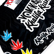 Black yokkao khalifa kush muay thai shorts satin thailand training shorts