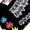 Black yokkao khalifa kush muay thai shorts satin thailand training shorts