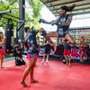 Black yokkao khalifa kush muay thai shorts satin thailand training shorts