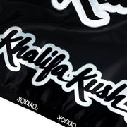 Black yokkao khalifa kush muay thai shorts satin thailand training shorts