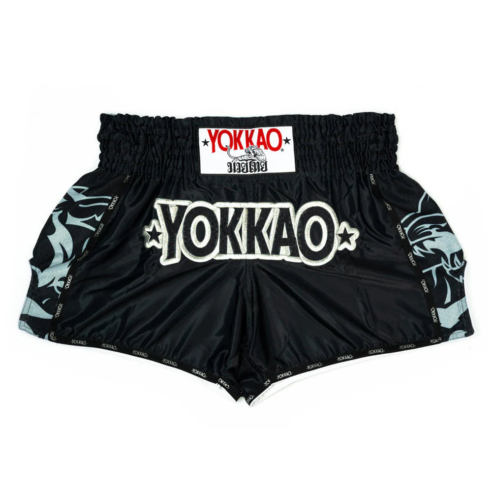 Yokkao original muay thai shorts silver satin thailand training fight shorts